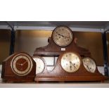 Five oak / mahogany cased mantel-clocks for restoration CONDITION REPORT; Available on request.