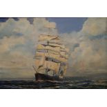 John Holliday, an oil on board, untitled, depicting "Pamir", a four-masted barque at sea.