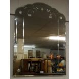 Bevelled and engraved frameless wall mirror CONDITION REPORT; approximately 96.5 cm x 71 cm