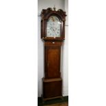 George Monks of Prescot, Oak and mahogany long cased clock with moon phase dial,