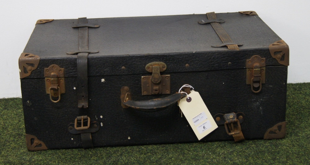 A vintage bound suitcase with metal corn - Image 2 of 2