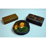 A 19th Century tartan ware table snuff and two other table snuff boxes,