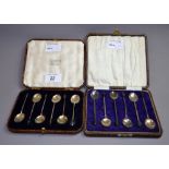 Two sets of six hallmarked silver coffee spoons,