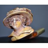 A cased Mearschaum pipe bowl carved in the form of a lady, no mouth piece.