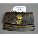 A Chinese tinder-lighter purse in leather with brass mounts