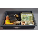 Mixed collectibles to include coins, a lacquered caddy, esquire playing cards etc...