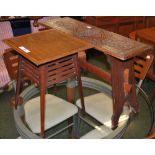 A highly carved low table along with an Edwardian plant stand.