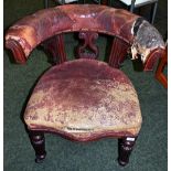 Mahogany framed gentleman's desk chair, originally in red leather, but certainly for restoration.