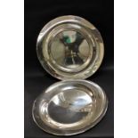 Georg Jensen, two silver-plated circular salvers, each stamped to the reverse,