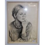 Leonard J Fuller, charcoal portrait sketch, mounted, framed and glazed.