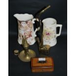 Mixed collectibles, to include: a Chinese brass opium pipe, early brass chamber stick,