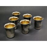 A set of six 833 silver Kiddush cups.