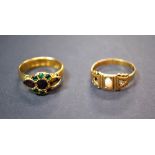 A 19th century 15ct opal and diamond dress ring (one diamond deficient) and an 18ct gold band,
