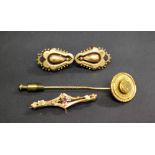 A Victorian stick-pin and two Victorian bar brooches. Combined Weight approximately 12.
