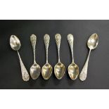 A set of six .800 silver tea spoons.