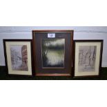 A pair of prints by Keith Proctor, each signed to the mount, together with two pastels by W.N.