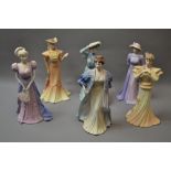 A set of six Coalport ladies, each with