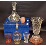 A substantial boxed vase by Waterford Crystal, an Edwardian decanter,