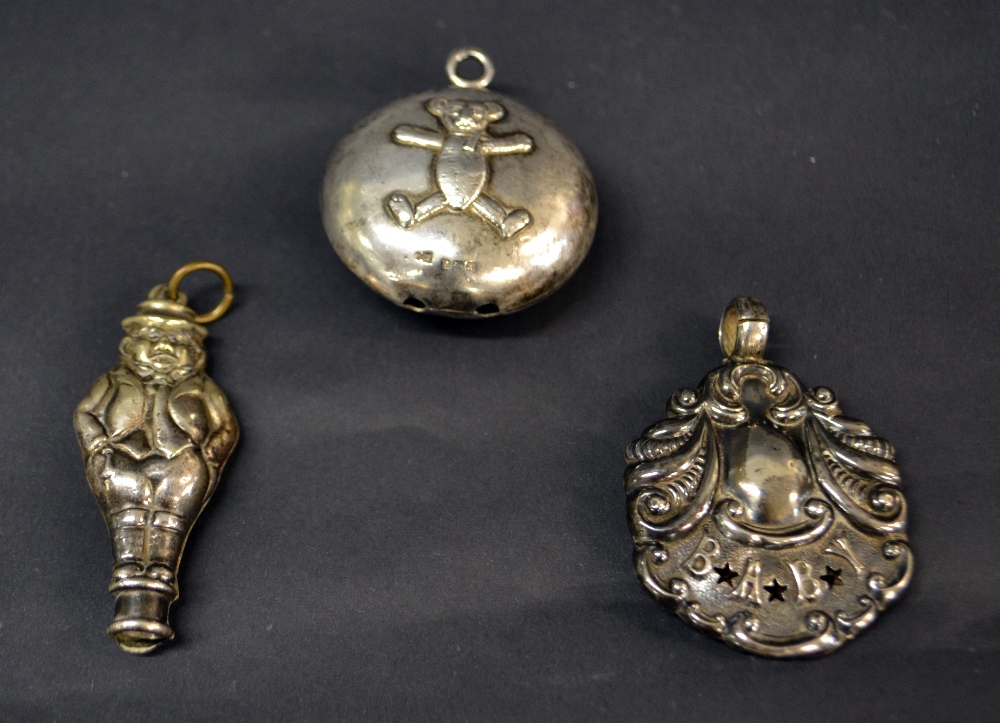Two hallmarked-silver rattles,