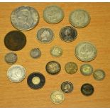 A selection of 19 coins, mostly silver.