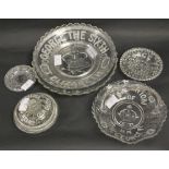 Six pieces of pressed Coronation ware glass,