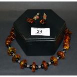 A Baltic-amber necklace with earrings