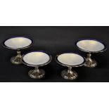 Two pairs of hallmarked silver and guilloché patterned enamel pedestal dishes (a/f)