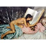 Sir William Russell-Flint, a colour lithograph "Janelle and the Volume of Treasures",