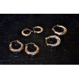 Three pairs of 9ct gold earrings