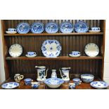 A large selection of blue-over-white dec