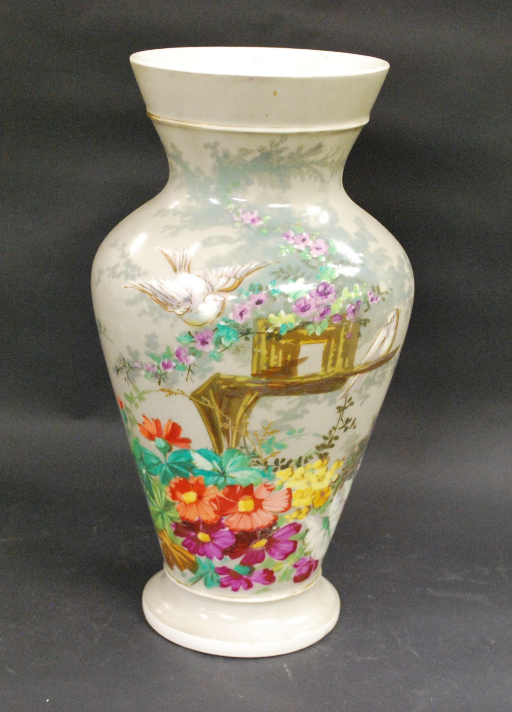 A large painted Victorian vase, decorate
