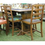 An oak dining suite with dresser, table