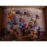 Tray of Timpo and Britains plastic Cowboys, ACW and American 7th cavalry figure group,