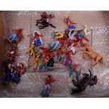 20+ loose Timpo and Britains plastic Indians, 3 mounted examples,