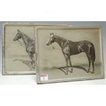 A pair of early 20th century rectangular plaques relief decorated with figures of horses