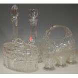 A small collection of miscellaneous glassware to include two cut glass decanters and stoppers,