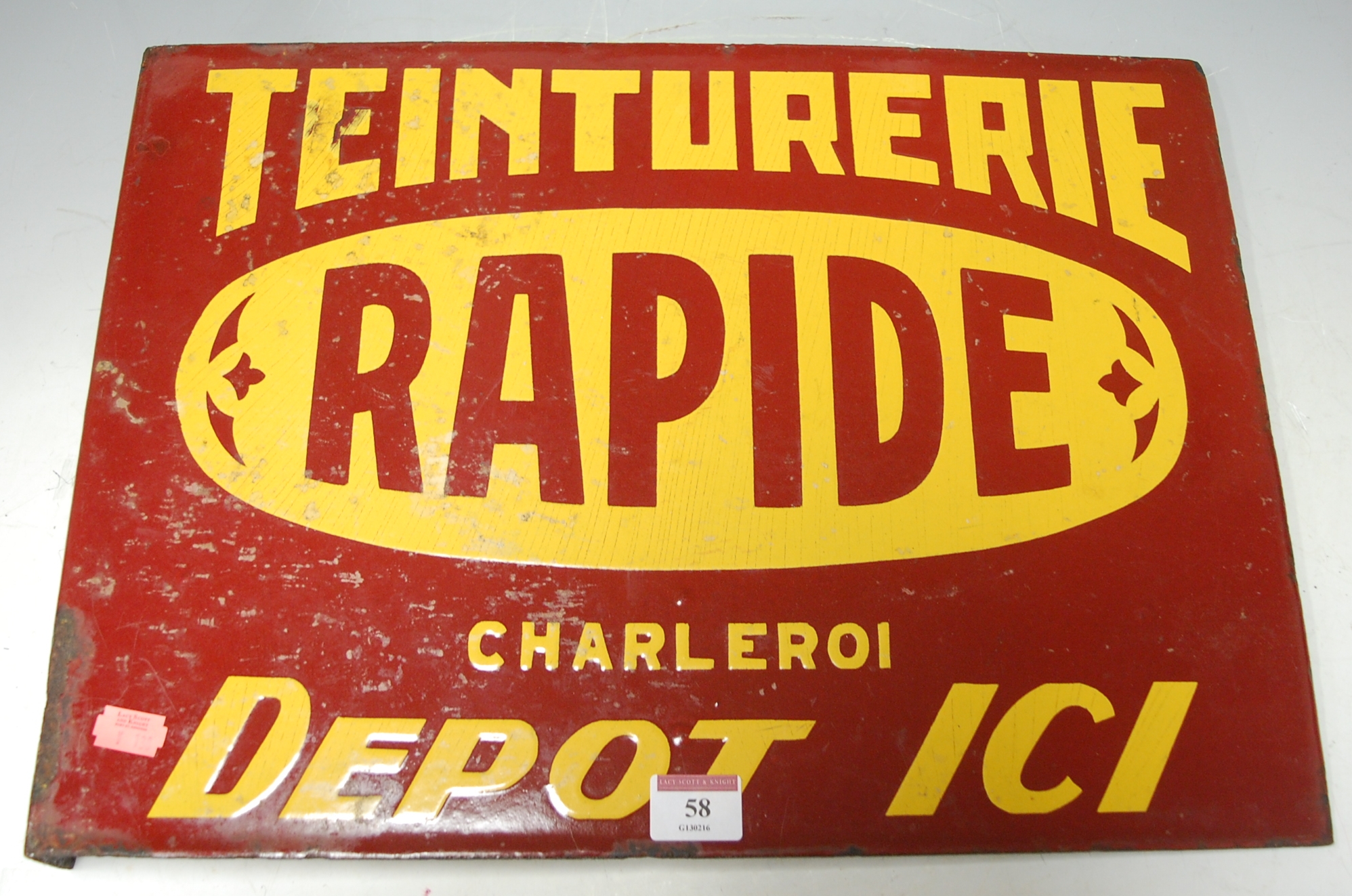 An early 20th century enamelled advertising sign for 'Teinturerie Rapide'
