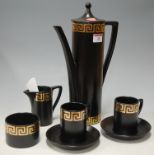 A Portmeirion six place setting coffee service having gilt Greek key decoration