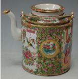 A late 19th century Cantonese porcelain famille rose kettle and cover