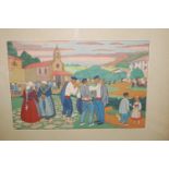 Jose Arrue (Spanish 1885-1977) - lithograph; Joan Batty - pastel;