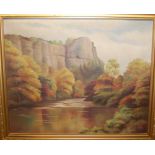 Assorted pictures and prints to include river landscape oil