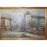 Bernette - Continental town square, oil on canvas laid on artist board,
