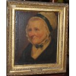 After George Romney - head and shoulders portrait of an elderly woman wearing a lace bonnet,