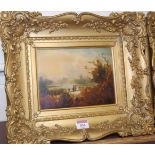 Late 19th century English school - Pair; extensive landscape scenes, oil on artist boards,