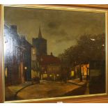 Outside the Kings Arms at Night, oil on canvas, indistinctly signed lower right,