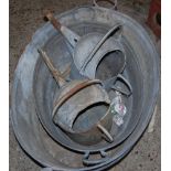 Two galvanised metal oval grain buckets,