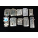 A circa 1900 silver plated vesta case, of reeded form,