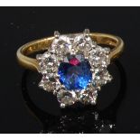 A ladies 18ct gold sapphire and diamond cluster ring,