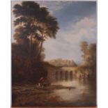 Early 19th century continental school - Figures in an extensive river landscape, oil on canvas,