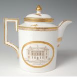 A 19th century English porcelain teapot and cover, of oval form with angular handle,